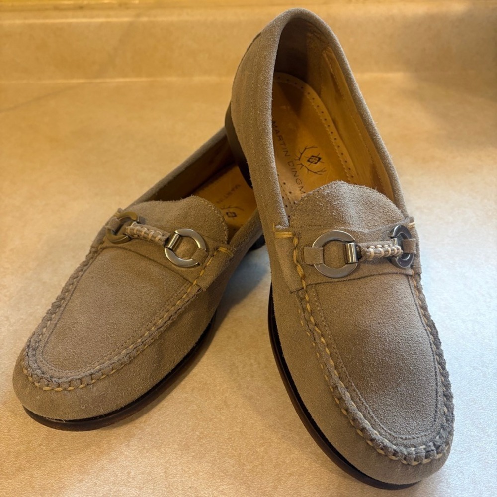 Martin Dingman Suede Bit Loafers Mens 8M Tan Slip On Shoes Business Casual